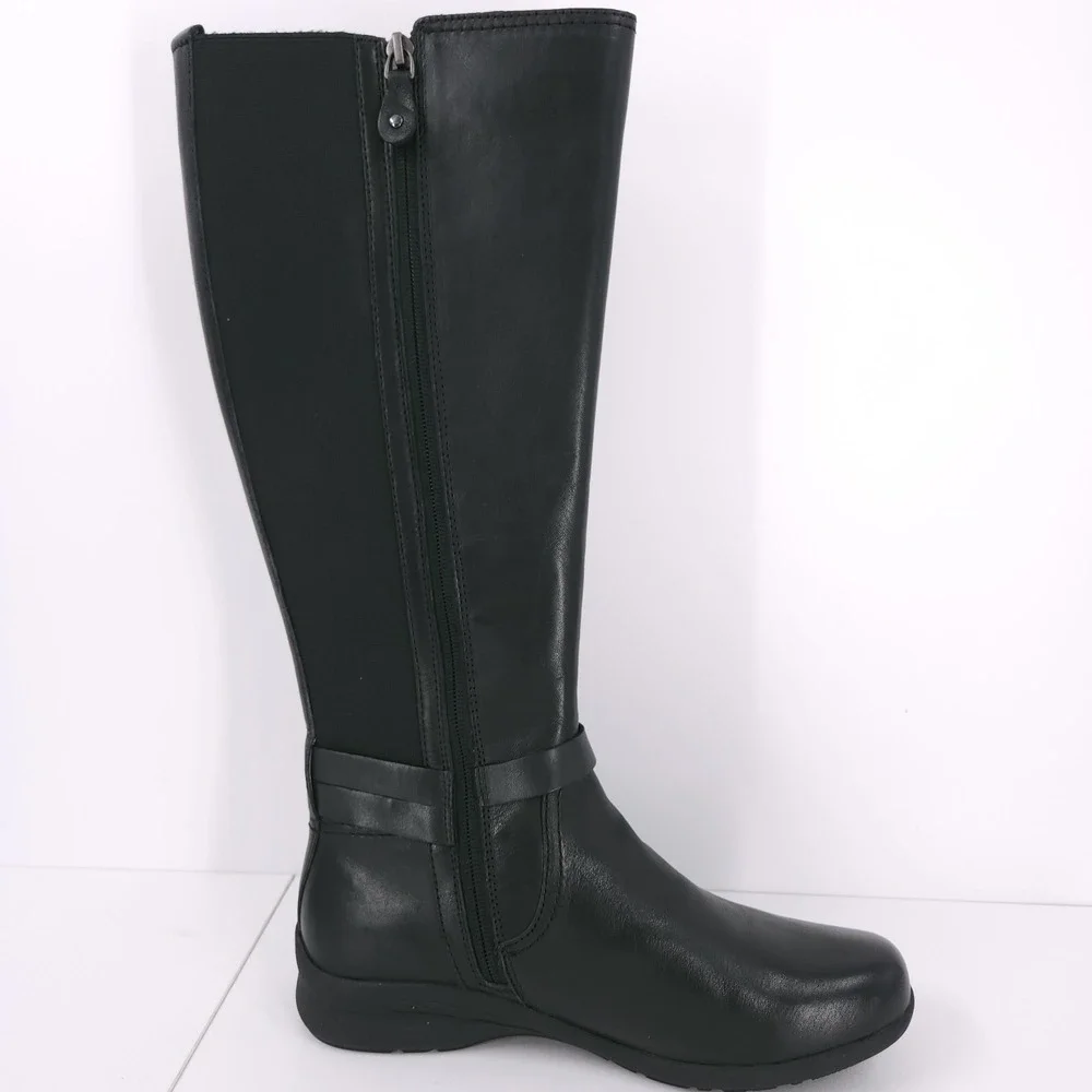 Jambu Taylor Knee High Leather Black‎ Booties Buckle Zip Womens Size 7.5 M